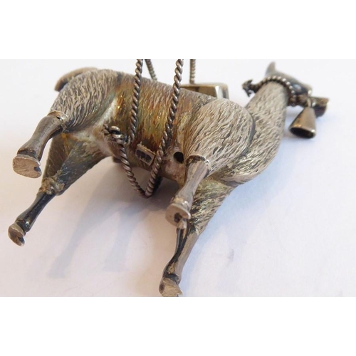 158 - An unusual solid silver model of a Llama/Alpaca laden with two boxes of precious minerals; the beast... 