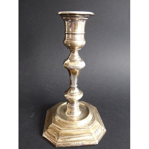 163 - A matched pair of hallmarked silver (weighted) candlesticks; in 18th century style with detachable d... 