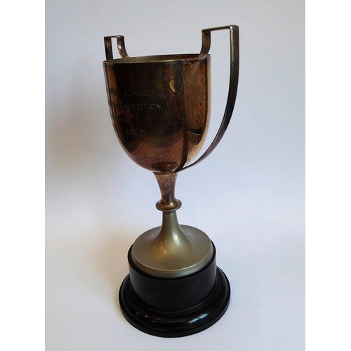 174 - A large two-handled silver plated trophy engraved 'Stepping Stone School Music Makers competition pr... 