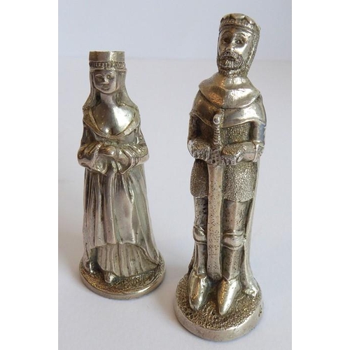 181 - A cased set of hallmarked solid silver chess pieces (natural silver and gilded); the kings 7.25cm hi... 