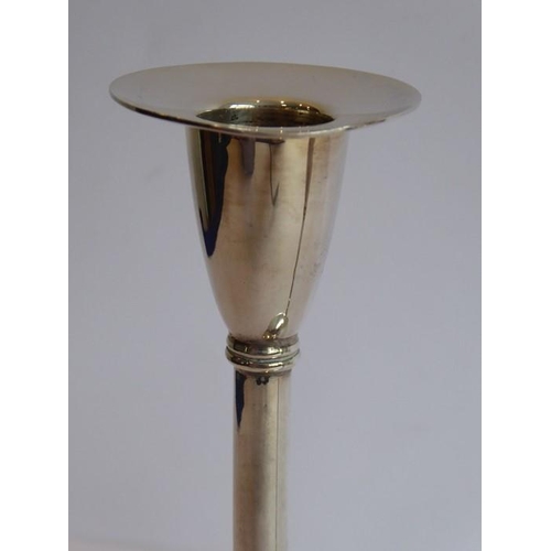 184 - A fine handmade candelabra in the modernist style (A. E Jones); hallmarked for Birmingham 1970 with ... 