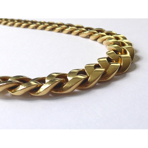 204 - An 18-carat yellow-gold graduated flexible link necklace; of faceted entrelac design, the concealed ... 