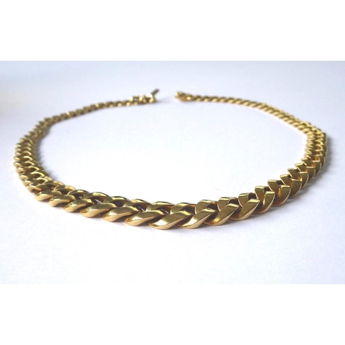 204 - An 18-carat yellow-gold graduated flexible link necklace; of faceted entrelac design, the concealed ... 