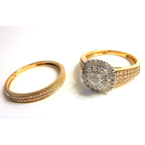 228 - A diamond-set 18-carat yellow gold ring;  the central cluster composed of a brilliant-cut diamond (e... 