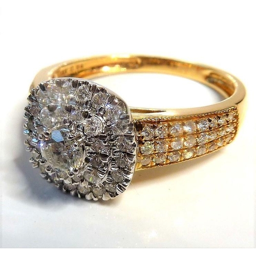 228 - A diamond-set 18-carat yellow gold ring;  the central cluster composed of a brilliant-cut diamond (e... 