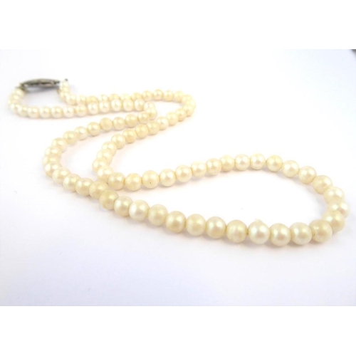 249 - A cultured pearl necklace to the continental clasp engraved '935' (length 41cms), together with an o... 