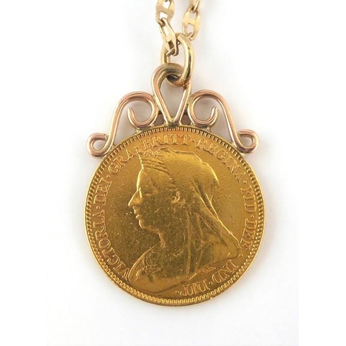 250 - A half-sovereign pendant and 9-carat gold chain