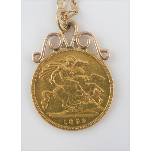 250 - A half-sovereign pendant and 9-carat gold chain