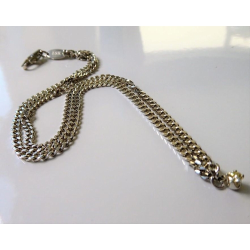 258 - A filed belcher link chain necklace, stamped '18K' suspending a coronet-side brilliant-cut pendant (... 