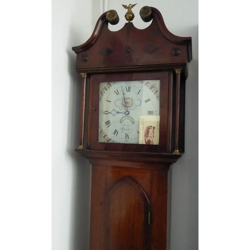 263 - An early 19th century oak and mahogany cased thirty-hour longcase clock; the broken swan-neck pedime... 