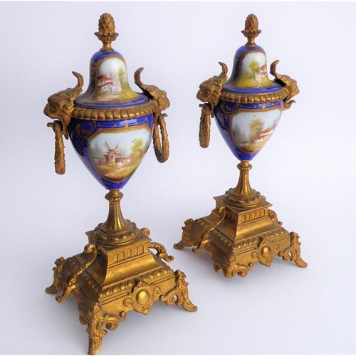 268 - A 19th century eight-day three-piece mantel clock garniture: the gilt-bronze-cased clock in reformed... 