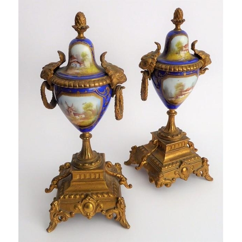 268 - A 19th century eight-day three-piece mantel clock garniture: the gilt-bronze-cased clock in reformed... 