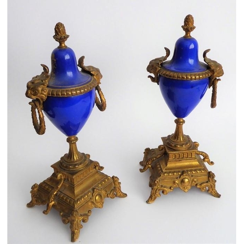 268 - A 19th century eight-day three-piece mantel clock garniture: the gilt-bronze-cased clock in reformed... 