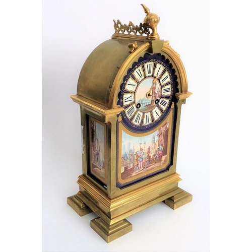 268 - A 19th century eight-day three-piece mantel clock garniture: the gilt-bronze-cased clock in reformed... 