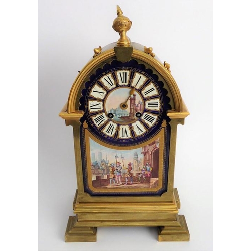 268 - A 19th century eight-day three-piece mantel clock garniture: the gilt-bronze-cased clock in reformed... 