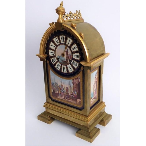 268 - A 19th century eight-day three-piece mantel clock garniture: the gilt-bronze-cased clock in reformed... 