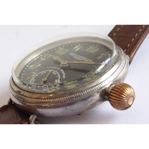 270 - An early 20th century gentleman's wristwatch; silver-coloured metal case, black dial signed 'Birch &... 