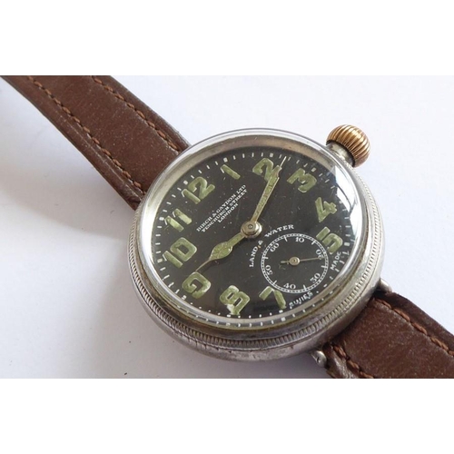 270 - An early 20th century gentleman's wristwatch; silver-coloured metal case, black dial signed 'Birch &... 