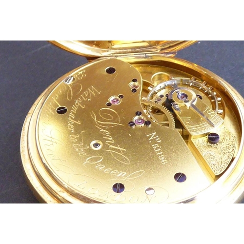 273 - A good 18-carat yellow-gold-cased gentleman's open-faced pocket fob watch; the white enamel dial wit... 