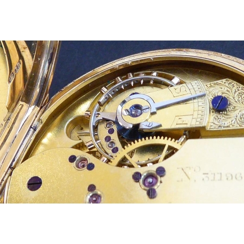 273 - A good 18-carat yellow-gold-cased gentleman's open-faced pocket fob watch; the white enamel dial wit... 