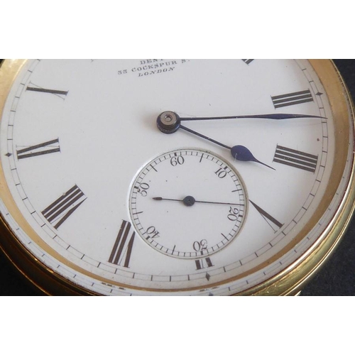 273 - A good 18-carat yellow-gold-cased gentleman's open-faced pocket fob watch; the white enamel dial wit... 