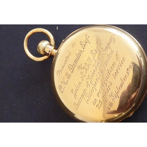 273 - A good 18-carat yellow-gold-cased gentleman's open-faced pocket fob watch; the white enamel dial wit... 