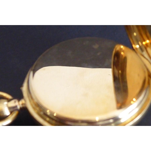 273 - A good 18-carat yellow-gold-cased gentleman's open-faced pocket fob watch; the white enamel dial wit... 