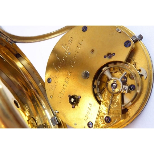 275 - An 18 carat yellow gold open faced pocket watch, key wound (with key), subsidiary seconds dial, cuve... 