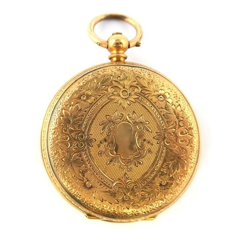 276 - An 18 carat yellow gold open faced pocket watch the engraved dial with Roman numerals signed 'LA FID... 