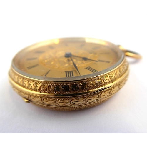 276 - An 18 carat yellow gold open faced pocket watch the engraved dial with Roman numerals signed 'LA FID... 