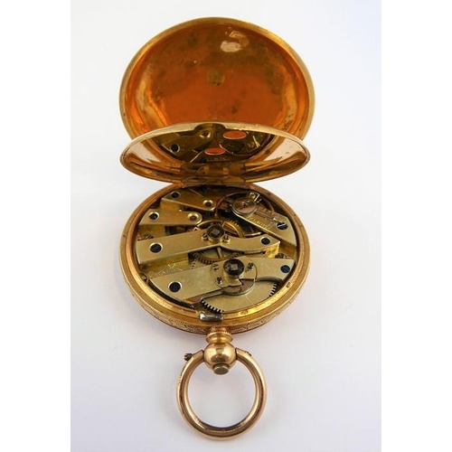 276 - An 18 carat yellow gold open faced pocket watch the engraved dial with Roman numerals signed 'LA FID... 