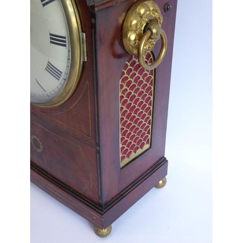 280 - A good early 19th century brass inlaid mahogany-cased eight-day bracket clock; the figured domed top... 