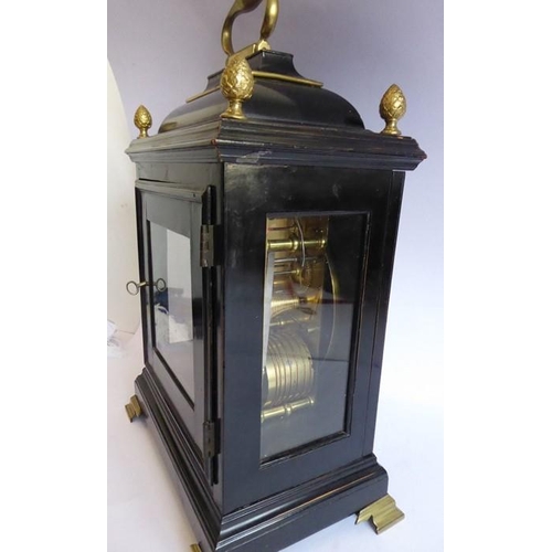 282 - A George III ebonised cased bracket clock by 'Robert Ward, Abchurch Lane, London'; the pagoda-style ... 