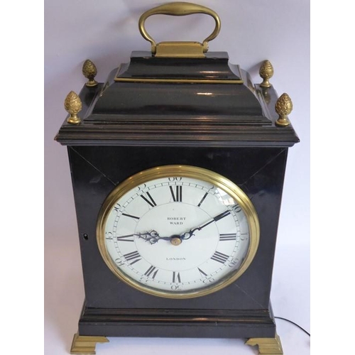 282 - A George III ebonised cased bracket clock by 'Robert Ward, Abchurch Lane, London'; the pagoda-style ... 