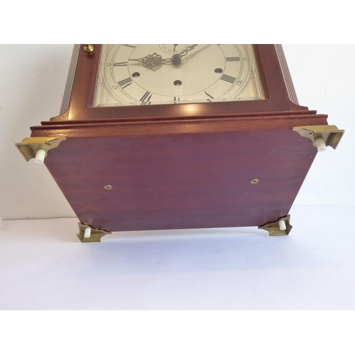 285 - A mahogany cased eight day bracket clock; the silvered dial with Roman numerals and signed 'Joseph K... 