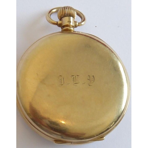 288 - A 9 carat yellow gold open faced pocket watch, keyless wind, subsidiary seconds dial, cuvette, Birmi... 