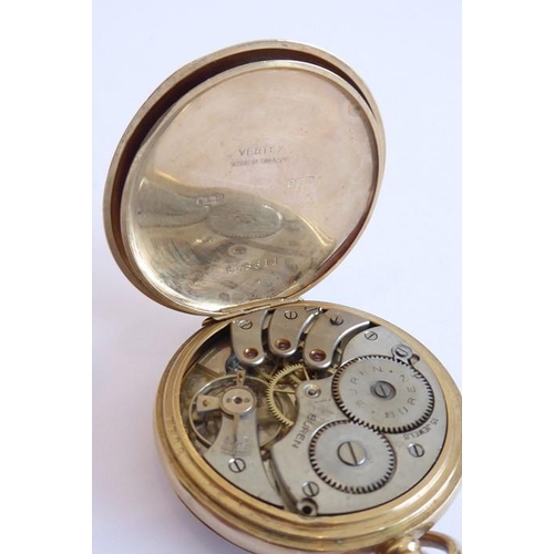 288 - A 9 carat yellow gold open faced pocket watch, keyless wind, subsidiary seconds dial, cuvette, Birmi... 