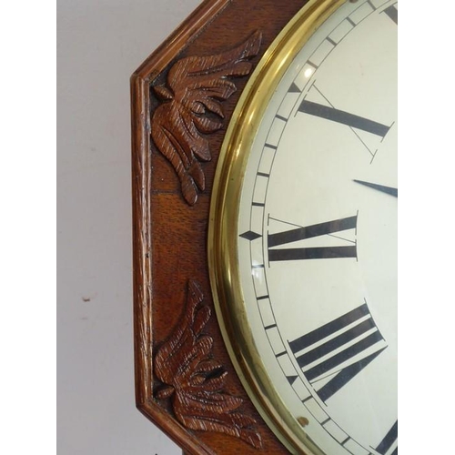 289 - A mid-19th century oak-cased eight-day drop dial wall clock; the twelve-inch cream dial with Roman n... 