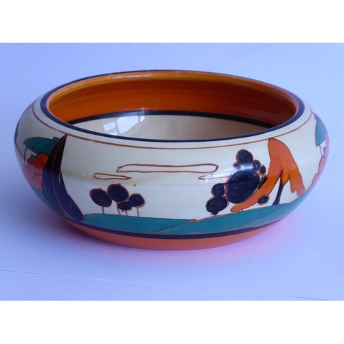 29 - Two pieces of Clarice Cliff pottery: an Art Deco circular pottery bowl hand-decorated in the 'Trees ... 