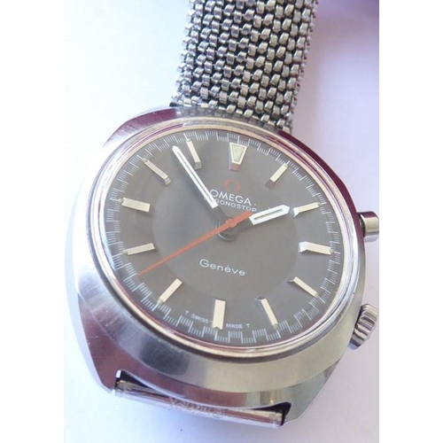 293 - A gentleman's steel-cased Omega Chronostop wristwatch; the gunmetal-coloured signed dial with baton ... 