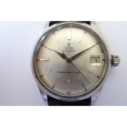 294 - A Tudor Oysterdate steel-cased wristwatch; the signed silvered dial with baton makers and date apert... 