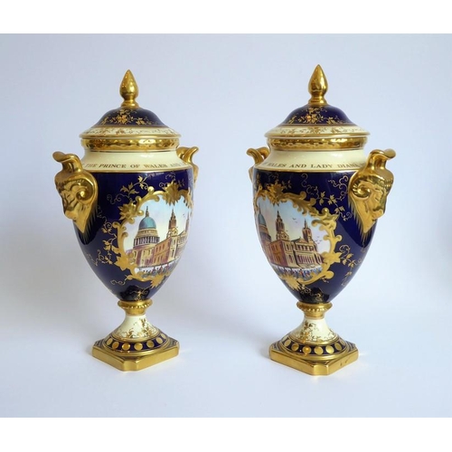 3 - Four pieces of Fine Coalport porcelain: two limited edition (88 and 89 of 250) hand-gilded two-handl... 