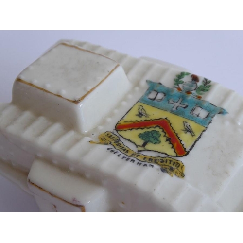 30 - Three Arcadian and one Willow Art crested china models: the Arcadian models comprising two WWI tanks... 