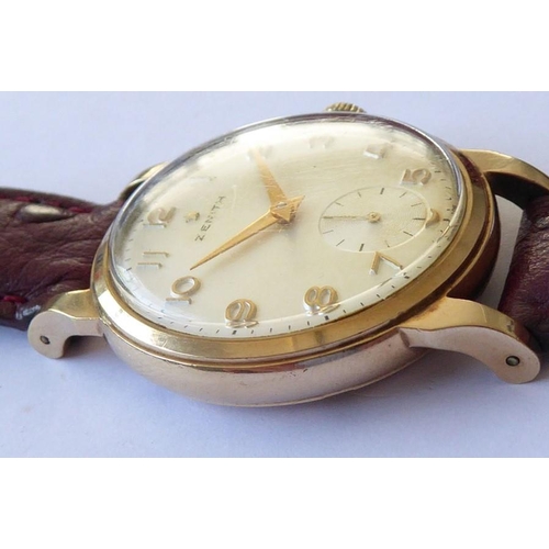 301 - A gentleman's 9-carat yellow-gold-cased wristwatch; the cream dial signed Zenith and with Arabic num... 