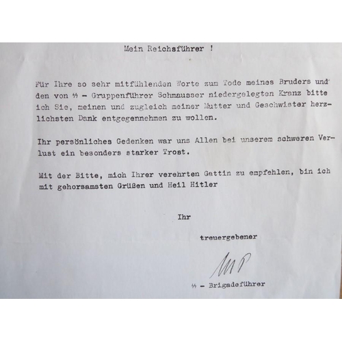 309 - A telegram message of condolence from Heinrich Himmler to SS Brigadeführer Baron von Malsen-Ponickau... 