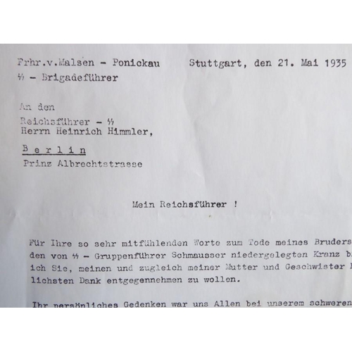 309 - A telegram message of condolence from Heinrich Himmler to SS Brigadeführer Baron von Malsen-Ponickau... 