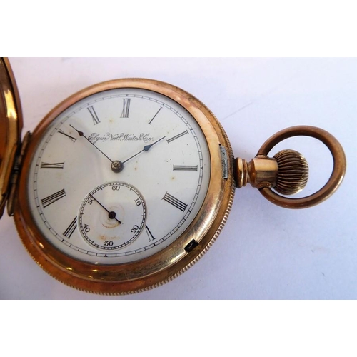 316 - Two pocket watches: an early 20th century gold-plate-cased full hunter, white enamel dial with Roman... 