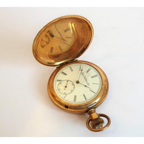 316 - Two pocket watches: an early 20th century gold-plate-cased full hunter, white enamel dial with Roman... 