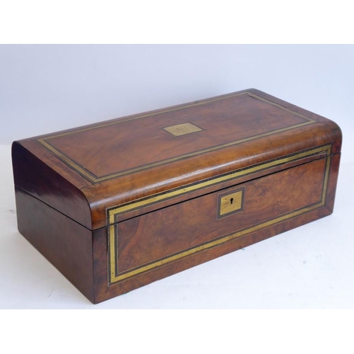 322A - A fine and large 19th century figured walnut and brass-strung/inlaid double-size writing slope; the ... 