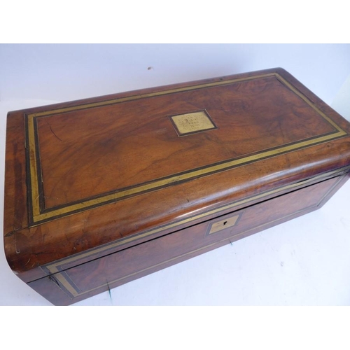 322A - A fine and large 19th century figured walnut and brass-strung/inlaid double-size writing slope; the ... 